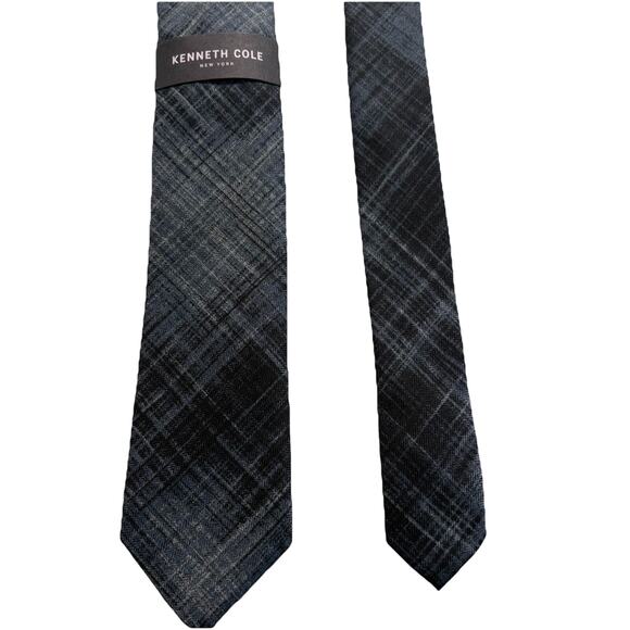 KENNETH COLE Vintage Polyester Necktie Lux Designer Plaid Blue W3‎ L54 NWT (242) - Picture 2 of 5